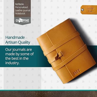 Ox & Pine Refillable Personalized Wrapped Leather Journal - Made From Full Grain Leather Comes With and Holds 4 Kraft Paper Notebooks (4x6, Unlined Paper, Rustic Brown)