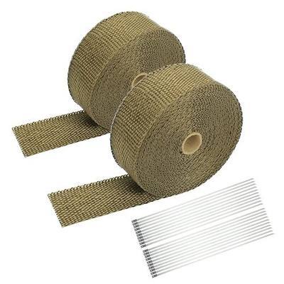 2 Roll 2" 50 Feet Lava Titanium Basalt Exhaust Heat Wrap Roll for Motorcycle Manifold Header Pipe Heat Wrap Tape with Stainless Ties