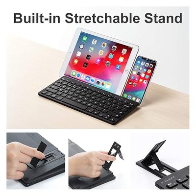 SANWA Multi Device Bluetooth Keyboard, with Built-in Stretchable Stand, Portable & Slim, for Laptop Desktop Computer PC iPad/iPhone Tablet Smartphone, Compatible with MacBook, Windows, Android, iOS