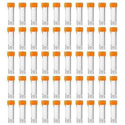50Pcs 5ml Plastic Graduated Vial Sample Bottle Container with Orange Caps | Storage Empty Bottles with Screw Caps for Laboratory Lab