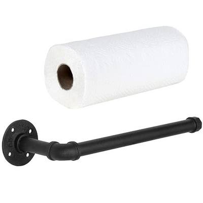 MyGift Paper Towel Holder Under Cabinet Paper Towel Holder Wall Mount, Industrial Pipe Matte Black Hanging Kitchen Towel Rack