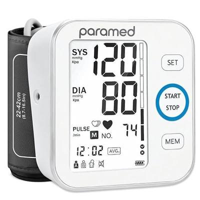 Paramed Blood Pressure Monitor - Bp Machine - Automatic Upper Arm Blood Pressure Cuff 8.7-16.5 inches - Large LCD Display 120 Sets Memory - Device Bag & Batteries Included