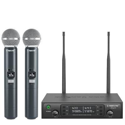 Phenyx Pro Wireless Microphone System, Dual Wireless Mics,w/ 2 Handhelds, Auto Scan,2x100 UHF Frequencies,328ft Range,Dynamic Microphone for Singing, Karaoke, Church(PTU-71-2H)