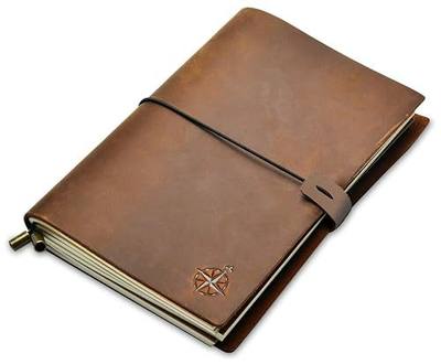Wanderings A5 Travelers Notebook – Refillable Genuine Leather Journal – 6" x 8.5" (15 x 22cm) – Handcrafted Crazy Horse Leather – 120 GSM Blank Inserts – Travel Journal