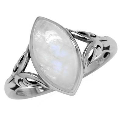Silvershake 14X7mm Natural Marquise Shape Moonstone 925 Sterling Silver Filigree Statement Ring