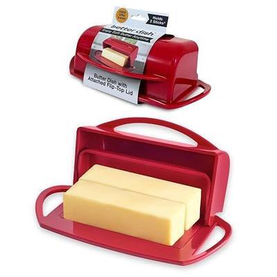 Better Dish Flip Top Butter Dish with Attached Lid - Holds 2 Sticks, Fits Kerrygold/European Butter - BPA Free & Dishwasher Safe - Red