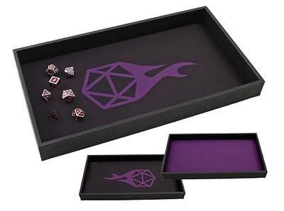 Forged Dice Co. Dice Tray 14" - Double Sided and Removable Neoprene Rolling Dice Mat - for Any Dice or Board Game, Tabletop RPGs Like D&D Pathfinder Roleplaying Game Black Tray w/Purple D20 Icon Mat