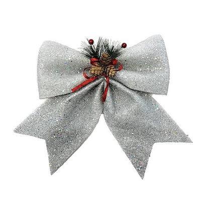 allgala Christmas Decorative Bows for Wreath Garland Treetopper Christmas Tree (14" Jumbo Silver 2-PK)-XBW93017