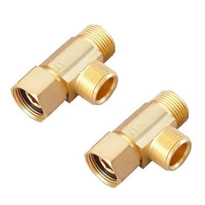 Litorange Lead-Free Brass 3/8 Inch Angle Stop Add-A-Tee Compression Tee Valve, 3/8" Inlet by 3/8" Outlet by 3/8 Inch Outlet, 2-Pack
