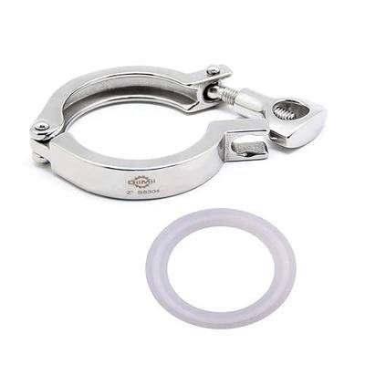 QiiMii Stainless Steel 304 Heavy Duty Sanitary Clamp Single Pin Tri Clover 2 inch with 1 pc Silicone Gasket