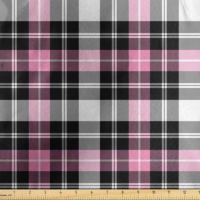 Lunarable Plaid Fabric by The Yard, Checkered Feminine Fashion Pattern Classical Country Style with Modern Look, Decorative Satin Fabric for Home Textiles and Crafts, 1 Yard, Pink Black