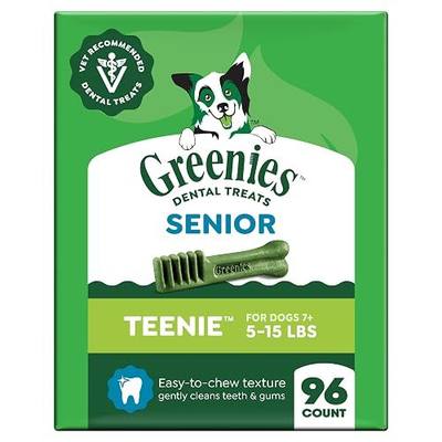 Greenies Senior Teenie Size Adult Natural Dental Dog Treats, 96 Count | Veterinarian-recommended, cleans teeth, freshens breath, supports joint health, dogs 7+ (5-15 lbs), 27 oz. Pack