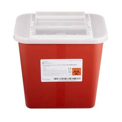 McKesson Prevent Biohazard, 7 x 10 1/2 x 10 1/4 in, 2 gal, 1 ct | Plastic, Horizontal Entry, Translucent Sliding Lid, Red