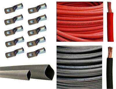 WNI 1/0 AWG 1/0 Gauge 5 Feet Black + 5 Feet Red Battery Welding Pure Copper Ultra Flexible Cable + 5pcs of 5/16" & 5pcs 3/8" Copper Cable Lug Terminal Connectors + 3 Feet Heat Shrink Tubing