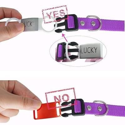 Silent Slide On Puppy Dog Cat ID Tags,Elastic Silicone Band and Stainless Steel Name Plate, Personalized Laser Engraved On Collar,Universal Design for Most Style Pet Collars
