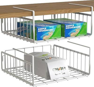 Simple Houseware 2-Pack Under Shelf Wire Metal Basket Shelf, White | Space-Saving Storage Organizer for Kitchen, Pantry, Closet, Office, No Tools Required