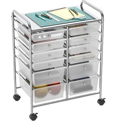 Simple Houseware 12 Drawers Rolling Utility Cart Organizer, Chrome | 2-Column, 32" Height, Lockable Wheels, for School, Office, Art Craft, and Paper Storage