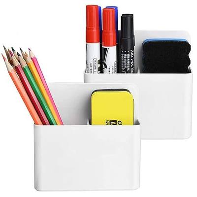 Marbrasse Magnetic Dry Erase Marker Holder,Pen and Eraser Holder for Whiteboard,Magnet Pencil Cup Utility Storage Organizer for Office, Refrigerator, Locker and Metal Cabinets (2 Pack)