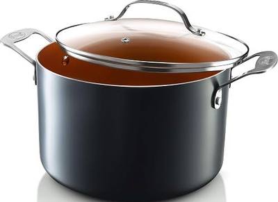 Gotham Steel Stock Pot with Ultra Nonstick Ceramic and Titanium Coating Includes Tempered Glass Lid – Dishwasher Safe, 7 Quart, Copper