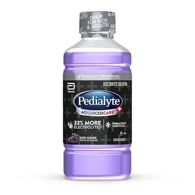 Pedialyte AdvancedCare Plus Electrolyte Hydration Drink, Has 33% More Electrolytes and Has PreActiv Prebiotics, Iced Grape, 1 Liter