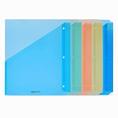 Amazon Basics Binder Organizer, Plastic Document Folders, File Jacket, 3-Hole Punch, 9.3 x 11.2 inches, Assorted Colors, 25-Pack