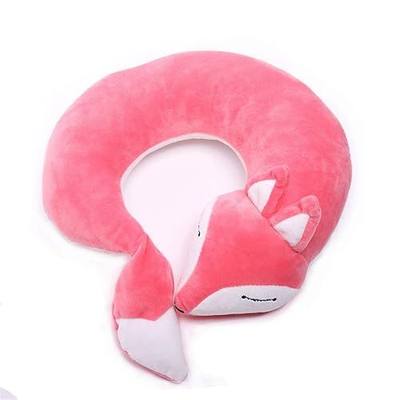 Travel Pillows Planes Fox Animal U-Shaped Neck Pillow Plush Fur Warm Cartoon Comfortable Luggage Pillow for Airplanes Car Train (A-Pink)