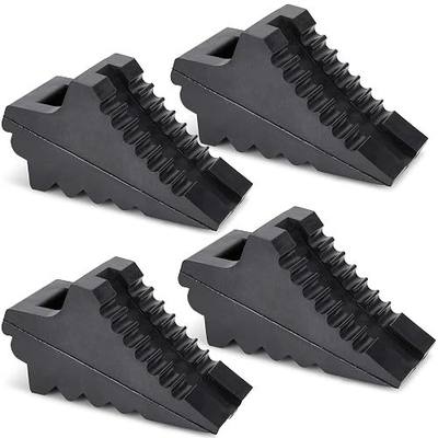 AFA Tooling 4T Rubber Wheel Chocks, 4 Pack, Two Pairs, Handles & Grip Tread | Four pieces cover separate parking spots without repositioning, saving time for multi-axle RVs, trailers and work vehicles