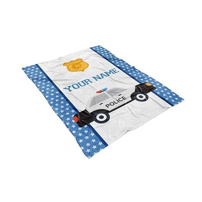 Personalized Custom Police Car Fleece and Sherpa Throw Blanket for Boys, Girls, Kids, Baby - Toddler Police Car Blankets Perfect for Bedtime, Bedding or as Gift (50" x 60" - Sherpa Cream)