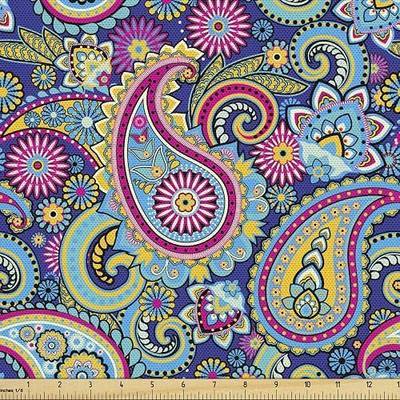 Ambesonne Navy and Blush Fabric by The Yard Old Fashioned Eastern Floral Paisley Motif Vintage Oriental Elements Decorative Fabric for Curtain Kitchen Bench Sofa Chair Cover Quilts 1 Yard Yellow Pink