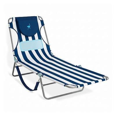 Ostrich the Ladies Comfort Lounger with Chest Support, Foldable & Portable Reclining Outdoor Patio Beach Lawn Camping Pool Tanning Chair, Blue Stripe