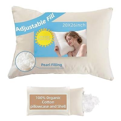 Organic Pillow 20x26 with Cotton Case, Adjustable for Side Sleepers | Organic Cotton Shell, Adjustable Loft, Neck Pain Relief, OEKO-TEX Certified, Machine Washable, for Travel & Couch