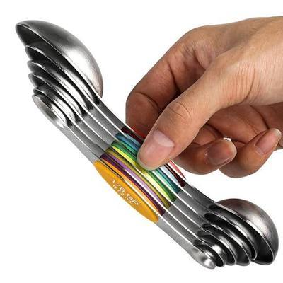Magnetic Measuring Spoons Stainless Steel Dual Sided Teaspoons Tablespoons | for Measuring Dry and Liquid Ingredients Set of 6