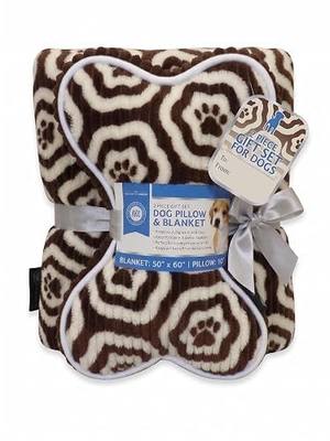 American Kennel Club 60''x50'' Pet Blanket & 10'' Pillow Set, Warm Plush Blanket for Dogs & Cats - Paw Print - Brown