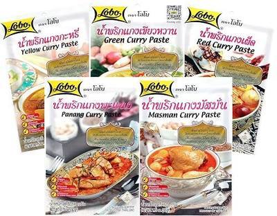 Lobo Variety Curry Paste (Red, Green, Yellow, Masaman, Panang Curry Paste - One of Each, 5 Total)
