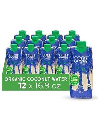CocoGoodsCo 100% Organic Coconut Water, Single-Origin, One Ingredient, Zero Added Sugar, Non-GMO, Never from Concentrate, Electrolytes 16.9 fl. oz (12 Pack)