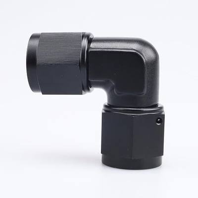 AC PERFORMANCE -6 AN Female to -6 AN Female 90 Degree Swivel Coupler Fitting Adapter Union, Black Aluminum