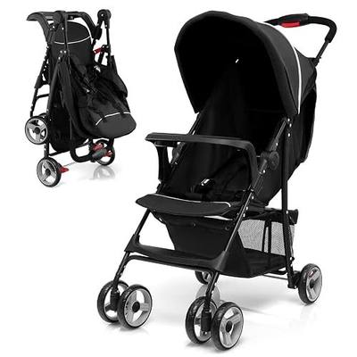 HONEY JOY Travel Stroller, Quick Fold Lightweight Baby Umbrella Stroller for Airplane, Adjustable Canopy & Backrest, Storage Basket, Removable Meal Tray, Compact Stroller Newborn and Toddler(Black)
