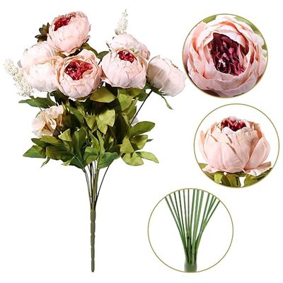 1 Pack Artificial Peony Silk Flowers Arrangement Bouquet for Wedding Centerpiece Room Party Home Decoration, Elegant Vintage, Perfect for Spring, Summer and Occasions (1, Peach)