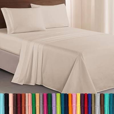 Elegant Comfort Luxurious 1500 Premium Hotel Quality Microfiber Three Line Embroidered Softest 4-Piece Bed Sheet Set, Wrinkle and Fade Resistant, Queen, Cream