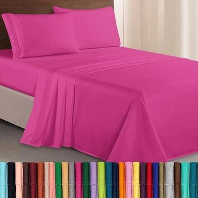 Elegant Comfort Luxurious 1500 Premium Hotel Quality Microfiber Three Line Embroidered Softest 4-Piece Bed Sheet Set, Wrinkle and Fade Resistant, Queen, Hot Pink