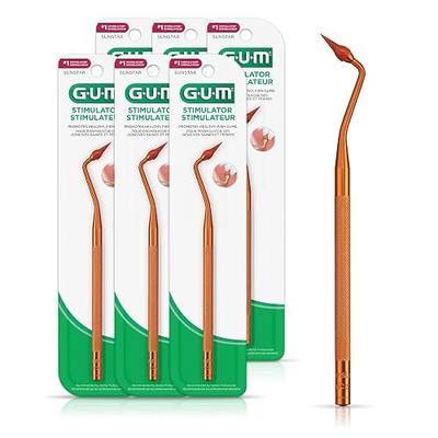 GUM Stimulator Permanent Handle with 1 Rubber Tip, Long-Handled Massager & Plaque Remover for Teeth Health, 1 Count (Pack of 6)