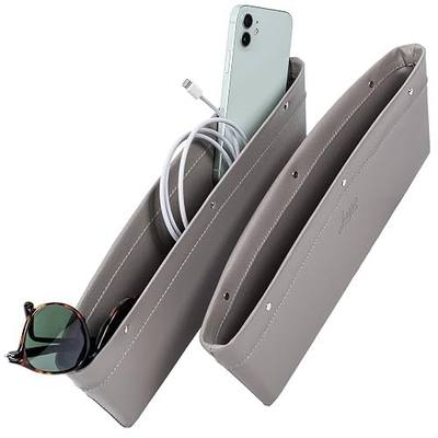 Lusso Gear Car Seat Gap Organizer - Pack of 2 - Prevents Items Falling & Seat Gap Filler - Universal Fit 0.5"-2" Slots & Automotive Use - Easy Clean Design for Auto Accessories - Gray Faux Leather