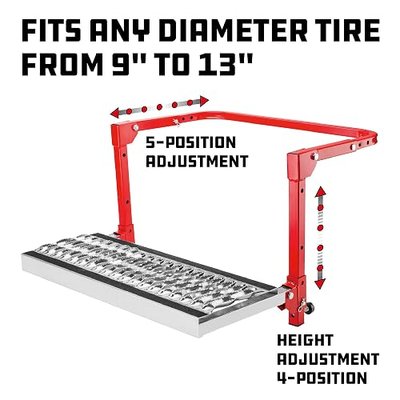 Powerbuilt Tire Step for Truck, SUV, Semi, Heavy Duty 300 lb. Capacity, Non-Slip ‘Cheese Grater’ Steel Surface, Adjusts to Fit Any Diameter Tire Up to 13 in. Wide, Folds Flat for Storage – 647596E