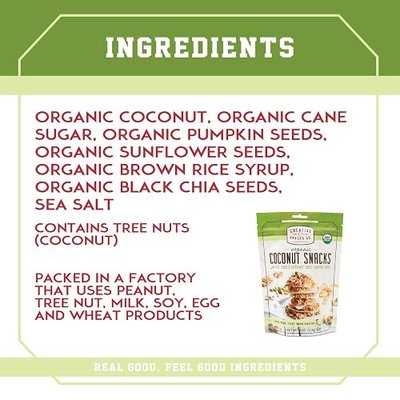 Creative Snacks Naturally Delicious Organic Coconut Bites with Chia, Sunflower and Pumpkin Seeds, 2 Pack, 12 Ounce Resealable Bags