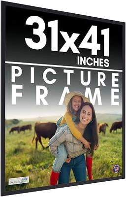 31x41 Frame Black Picture Frame - Complete Modern Photo Frame Includes UV Acrylic Shatter Guard Front, Acid Free Foam Backing Board, Hanging Hardware Wood Wall Frames for Family Photos - no Mat