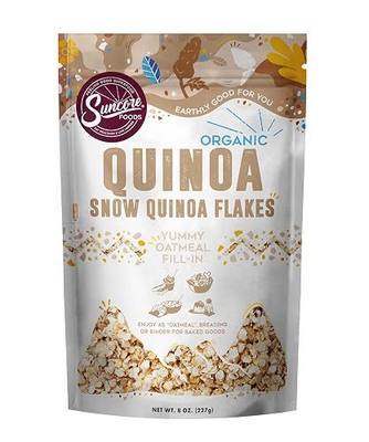 Suncore Foods Organic White Quinoa Flakes 8oz | Superfood | Gluten Free | USDA Organic, Plant-Based, Vegan, GMO-Free, Oatmeal Alternative for Breakfast, For Baking, Cooking & Recipe, Resealable Pouch