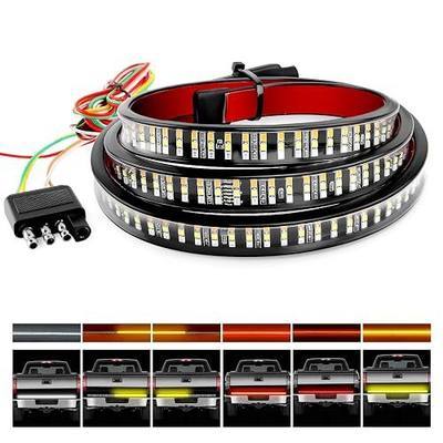 Nilight TR-04 Truck Tailgate Bar 60" Triple Row 504 LED Strip with Red Brake White Reverse Sequential Amber Turning Signals Strobe Lights,2 Years Warranty