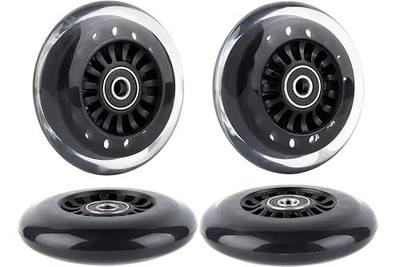 Wiggle Car Replacement Wheels w/Bearings ABEC-9, 4-Piece Set (Black) | 2 Front Wheels with Convex Hubs, 2 Rear Wheels with Concave Hubs — Compatible with Ride-On Toys, Swing-and-Twist Cars, etc