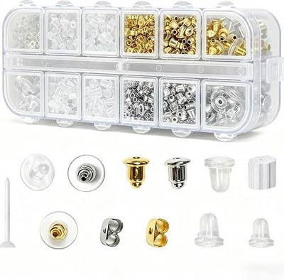 iBayam 620pcs 12 Style Earring Backs Metal Rubber Silicone for Studs | 12 styles Earring Backings — metal, rubber & silicone backs for studs, hoops & fishhooks. Clear, soft & secure all-day hold