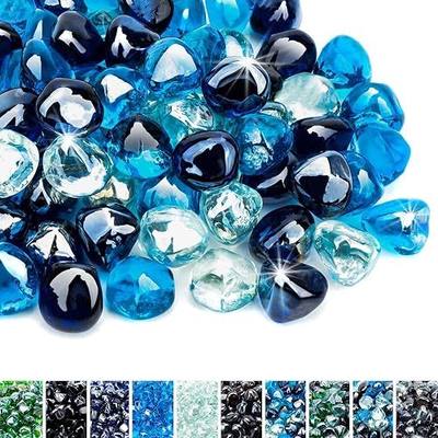 Skyflame 10-Pound Blended Fire Glass Diamonds for Fire Pit Fireplace | 1/2 Inch, High Luster Fire Rocks, Mixed Color Cobalt Blue, Crystal Ice, Caribbean Blue, Garden Landscaping